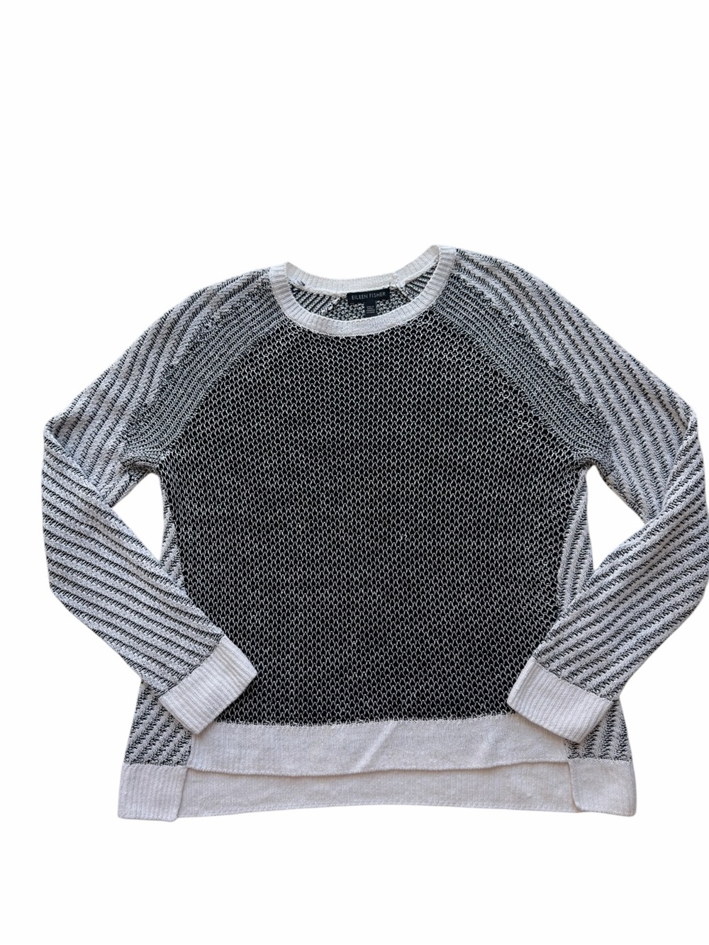 Eileen Fisher White and Black Knit Crewneck Sweater with White Trim Size XS - Picture 6 of 10